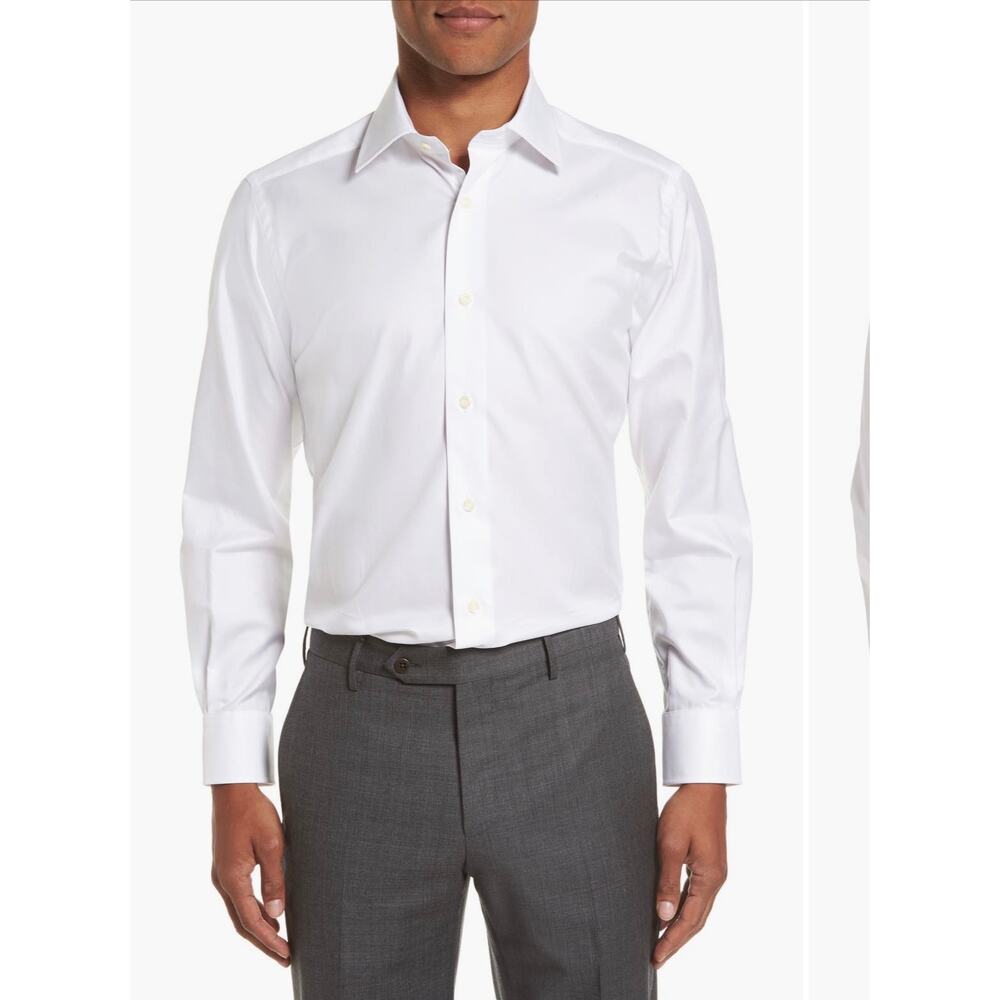 David Donahue Trim Fit Superfine Twill Dress Shirt White 16 NWT